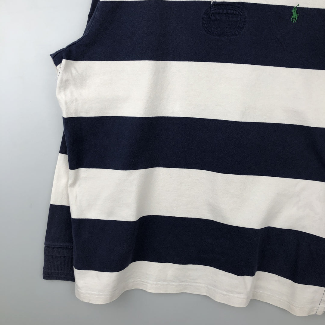 Ralph Lauren POLO by Ralph Lauren CUSTOM FIT Border Pattern Long Sleeve Rugby Shirt Men's XL cotton white type Vintage Second Hand