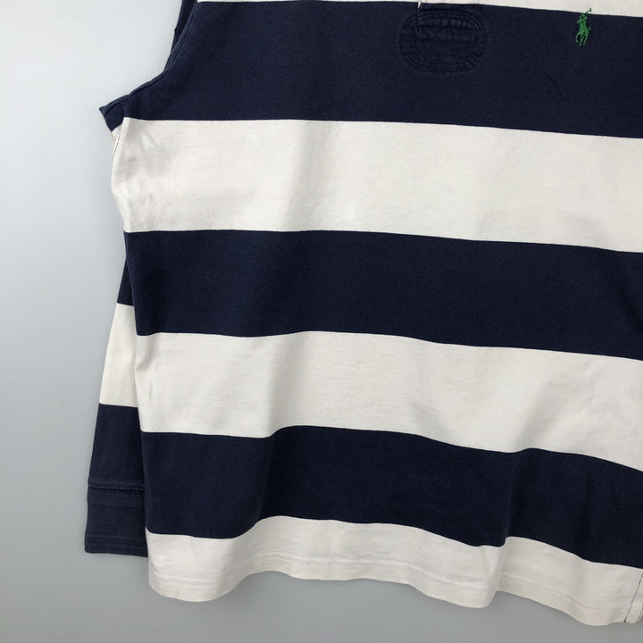 Ralph Lauren POLO by Ralph Lauren CUSTOM FIT Border Pattern Long Sleeve Rugby Shirt Men's XL cotton white type Vintage Second Hand