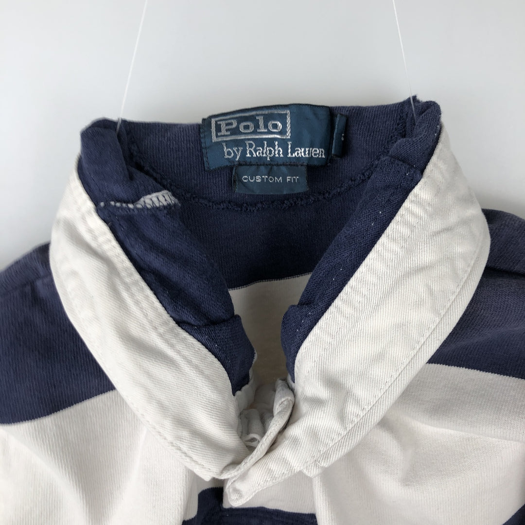 Ralph Lauren POLO by Ralph Lauren CUSTOM FIT Border Pattern Long Sleeve Rugby Shirt Men's XL cotton white type Vintage Second Hand