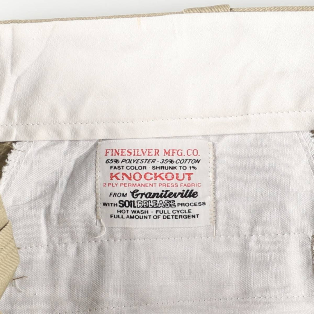 Vintage 1980'S FINESILVER work pants, men's size W33 polyester Beige type Vintage Second Hand