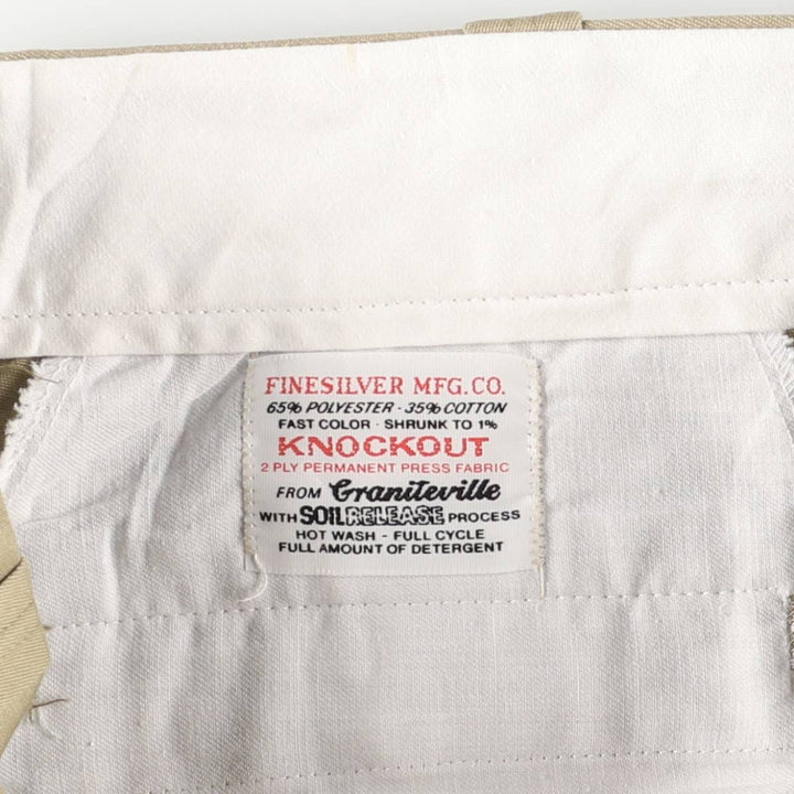 Vintage 1980'S FINESILVER work pants, men's size W33 polyester Beige type Vintage Second Hand