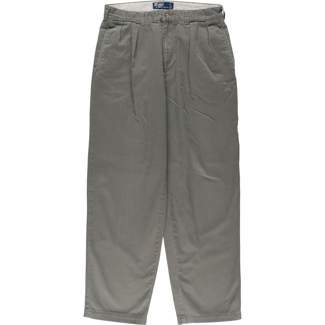 Ralph Lauren POLO by Ralph Lauren ANDREW PANT, two-pleat chino pants, men's, W32 equivalent cotton Khaki type sage green Vintage Second Hand