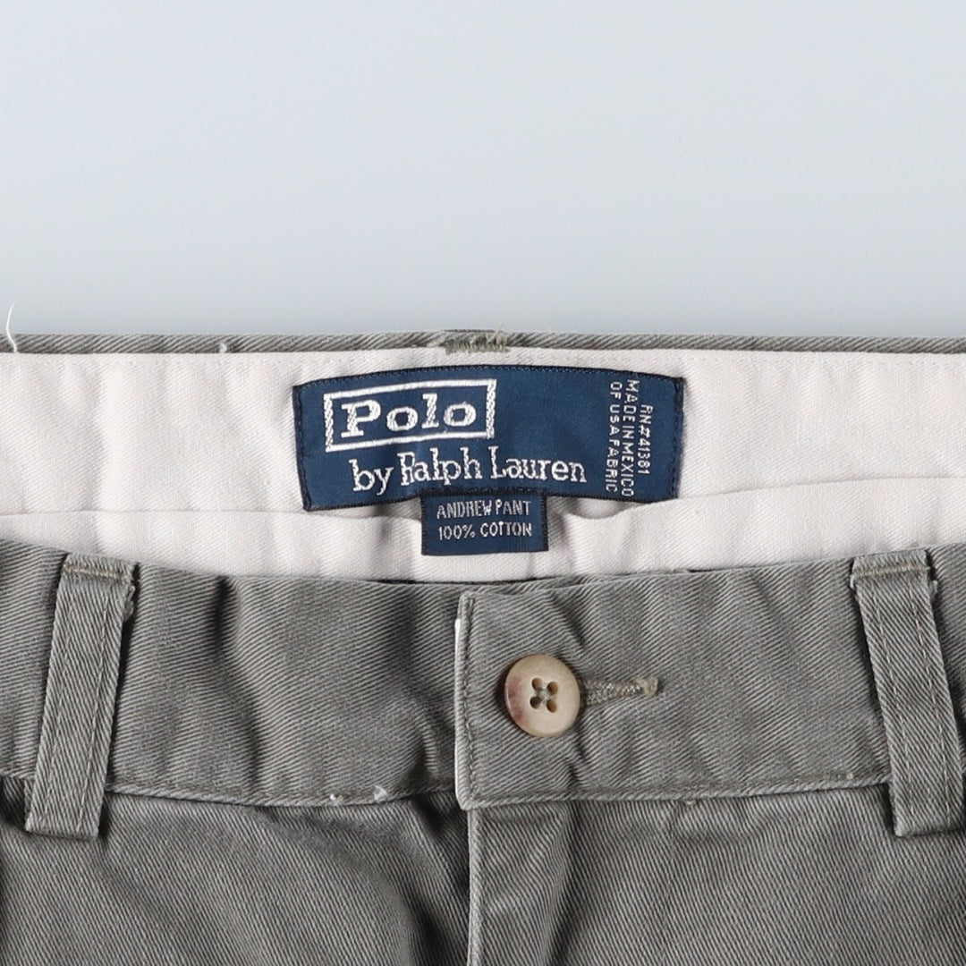 Ralph Lauren POLO by Ralph Lauren ANDREW PANT, two-pleat chino pants, men's, W32 equivalent cotton Khaki type sage green Vintage Second Hand