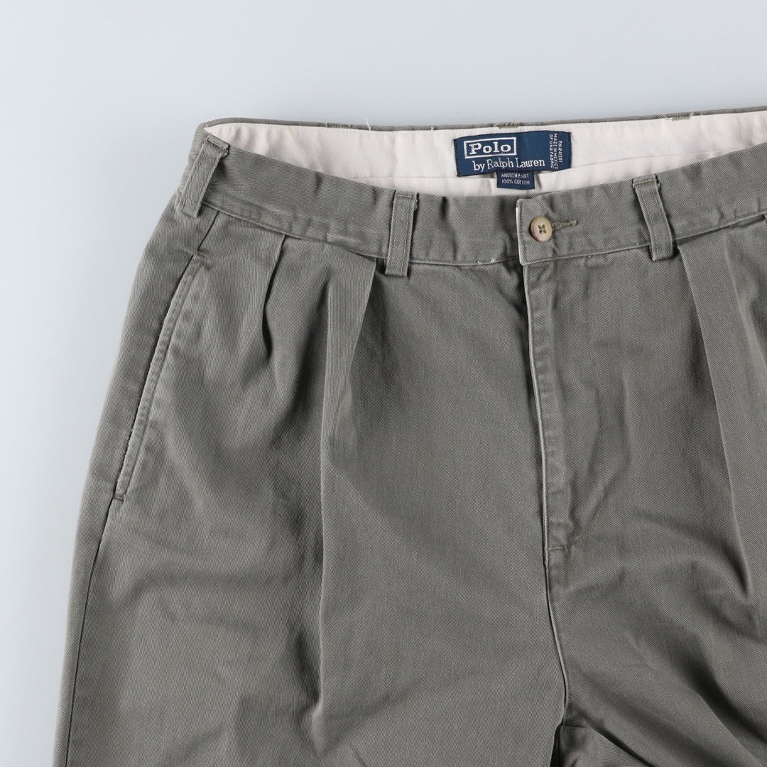 Ralph Lauren POLO by Ralph Lauren ANDREW PANT, two-pleat chino pants, men's, W32 equivalent cotton Khaki type sage green Vintage Second Hand