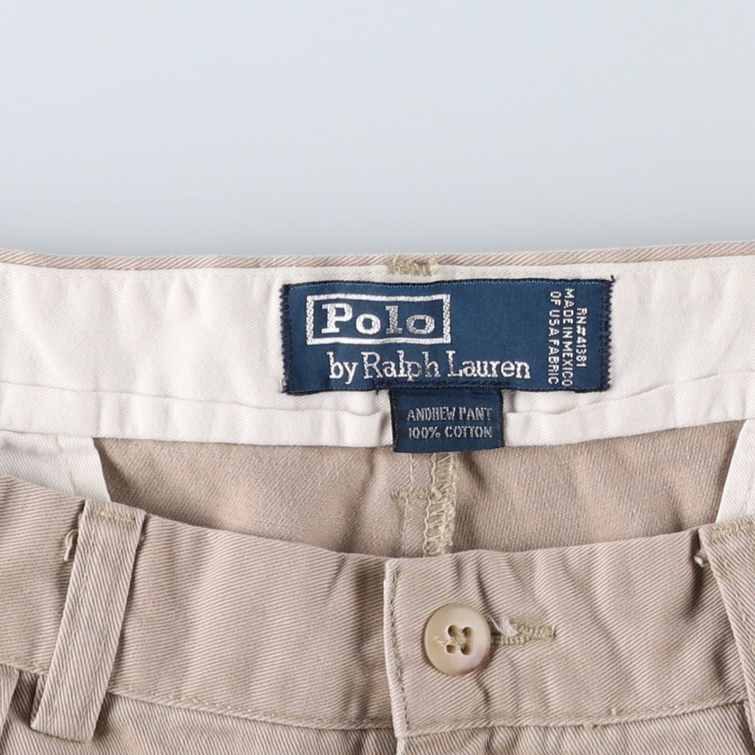 Ralph Lauren POLO by Ralph Lauren ANDREW PANT, two-pleat chino pants, men's, W32 equivalent cotton beige type brown Vintage Second Hand