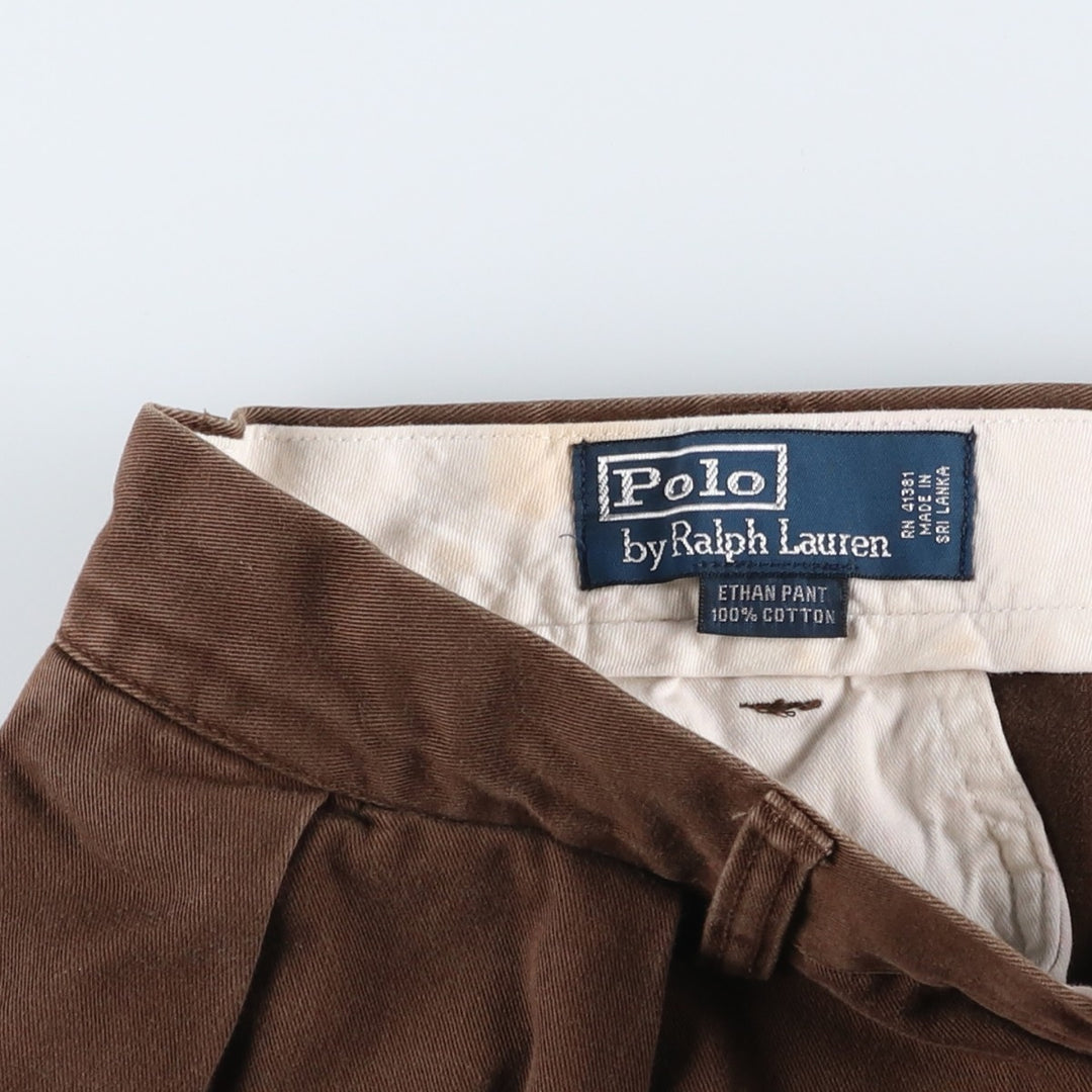Ralph Lauren POLO by Ralph Lauren ETHAN PANT Two-pleat chino pants for men, size W34 cotton brown type Vintage Second Hand