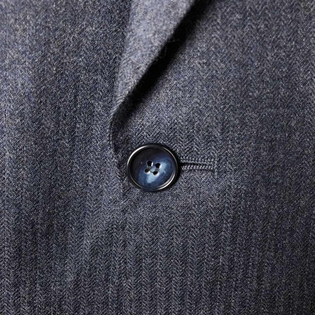 BHS Herringbone Wool Tailored Jacket, Made in England, Men's Size Medium wool navy blue type Vintage Second Hand