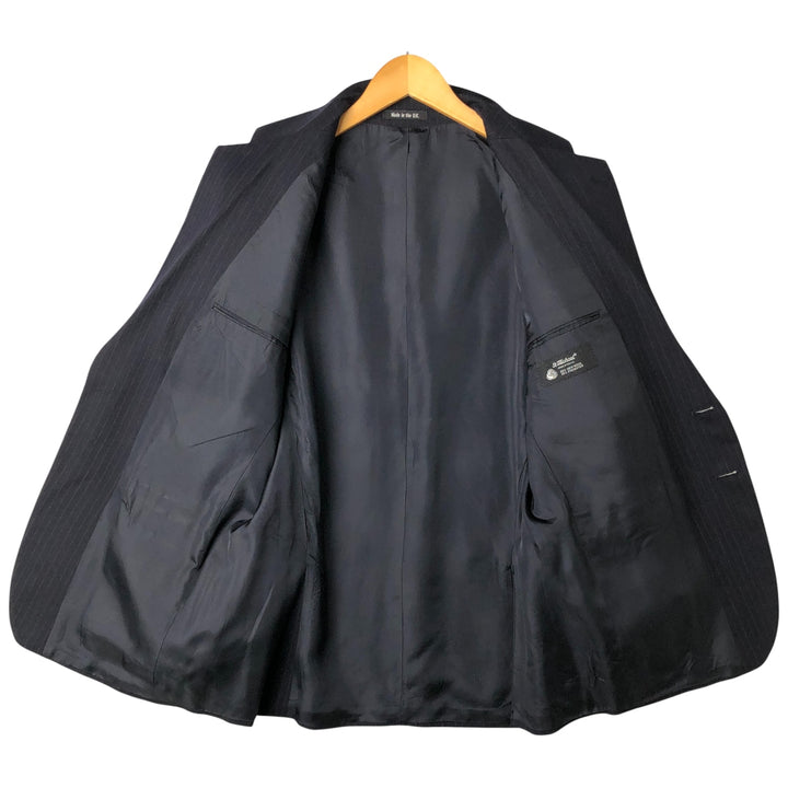 St. Michael Striped Wool Tailored Jacket, Made in England, Men's Size Medium wool navy blue type Vintage Second Hand
