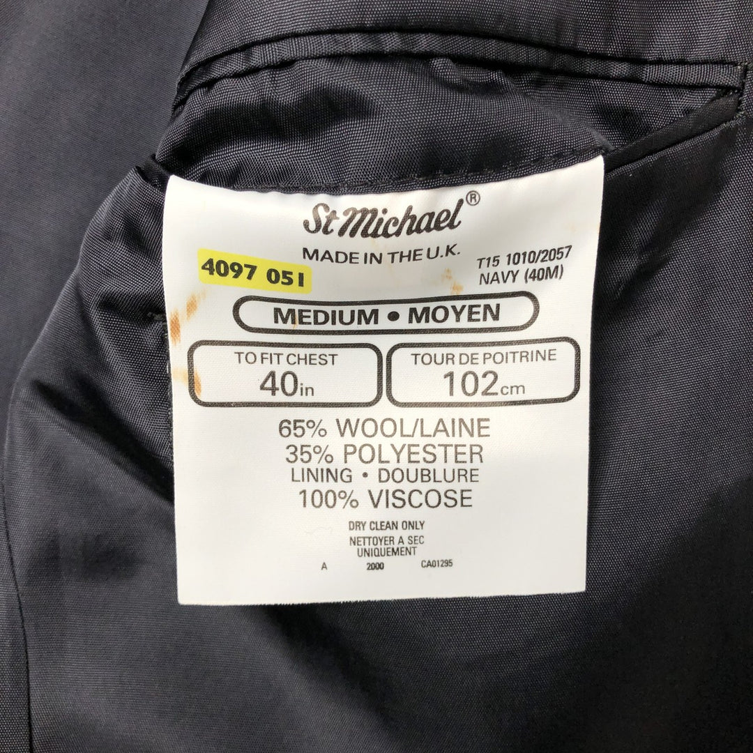 St. Michael Striped Wool Tailored Jacket, Made in England, Men's Size Medium wool navy blue type Vintage Second Hand