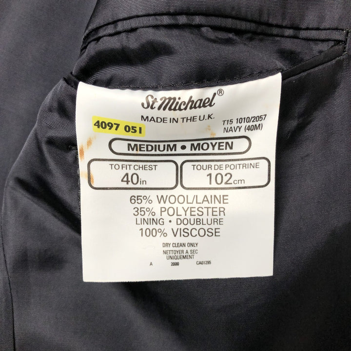 St. Michael Striped Wool Tailored Jacket, Made in England, Men's Size Medium wool navy blue type Vintage Second Hand