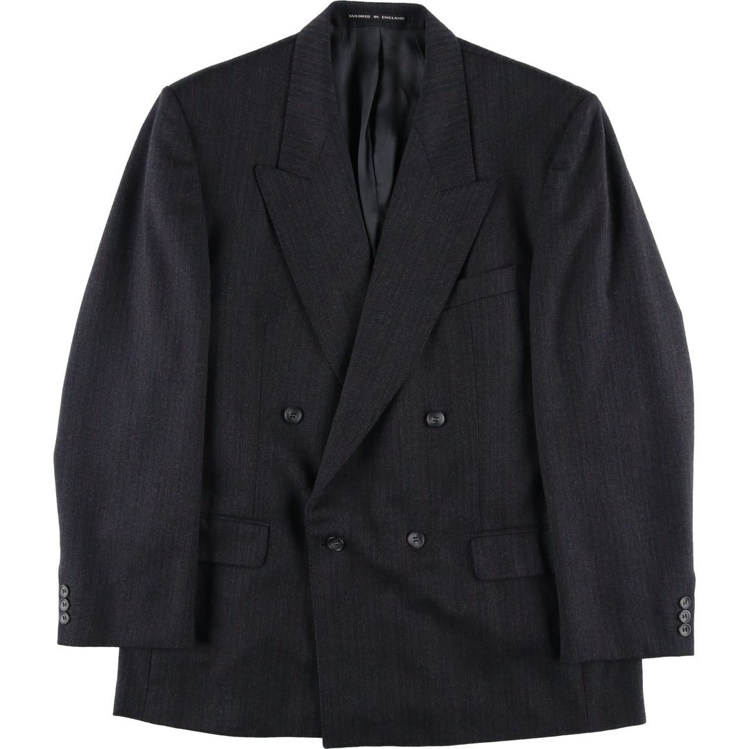 The Label Stripe Pattern Double-Breasted Peak Lapel Wool Tailored Jacket, Made in England, Men's Size L wool gray type Vintage Second Hand