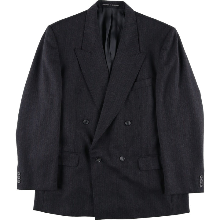 The Label Stripe Pattern Double-Breasted Peak Lapel Wool Tailored Jacket, Made in England, Men's Size L wool gray type Vintage Second Hand