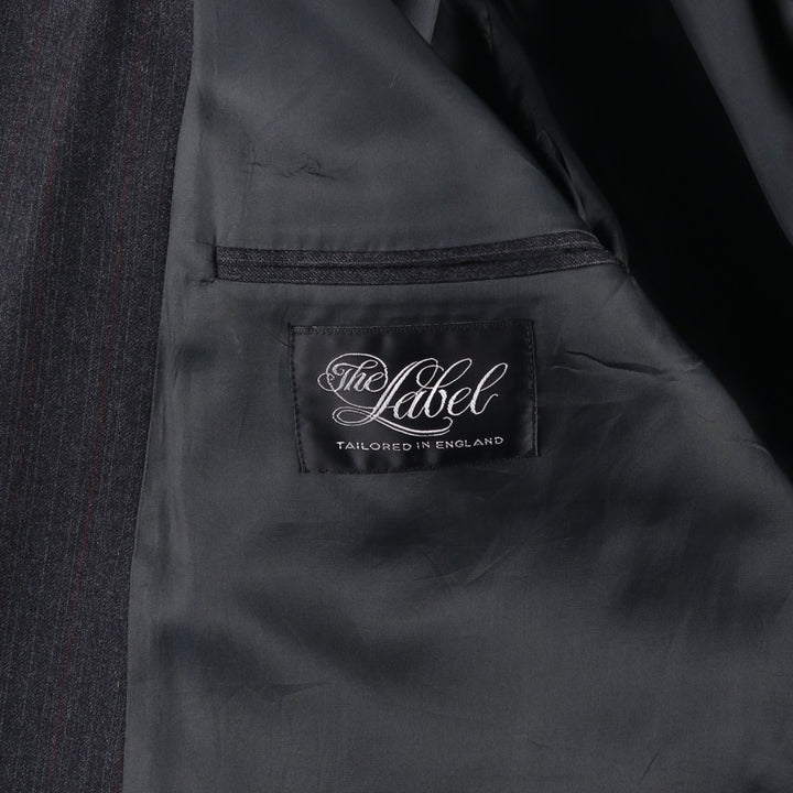 The Label Stripe Pattern Double-Breasted Peak Lapel Wool Tailored Jacket, Made in England, Men's Size L wool gray type Vintage Second Hand