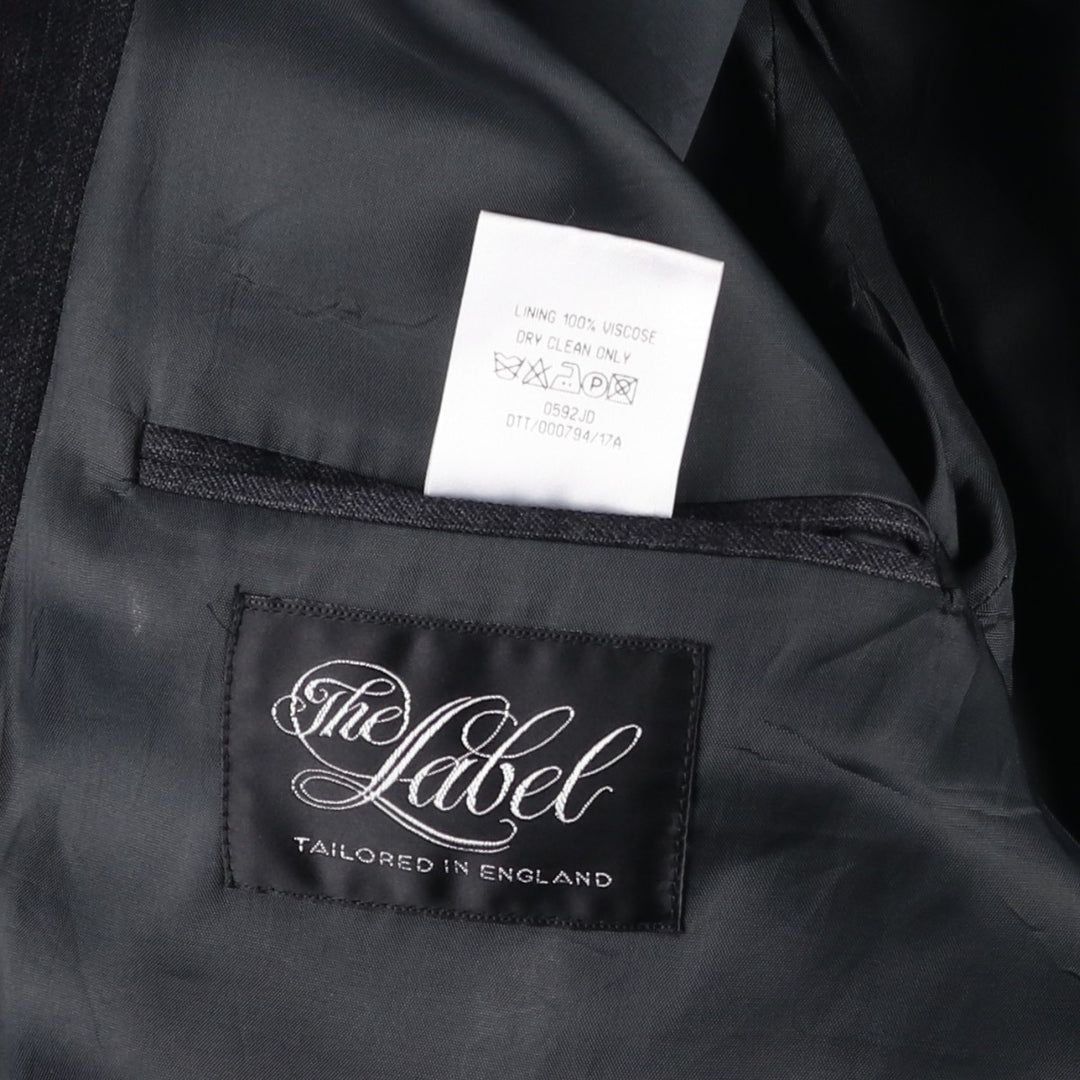 The Label Stripe Pattern Double-Breasted Peak Lapel Wool Tailored Jacket, Made in England, Men's Size L wool gray type Vintage Second Hand