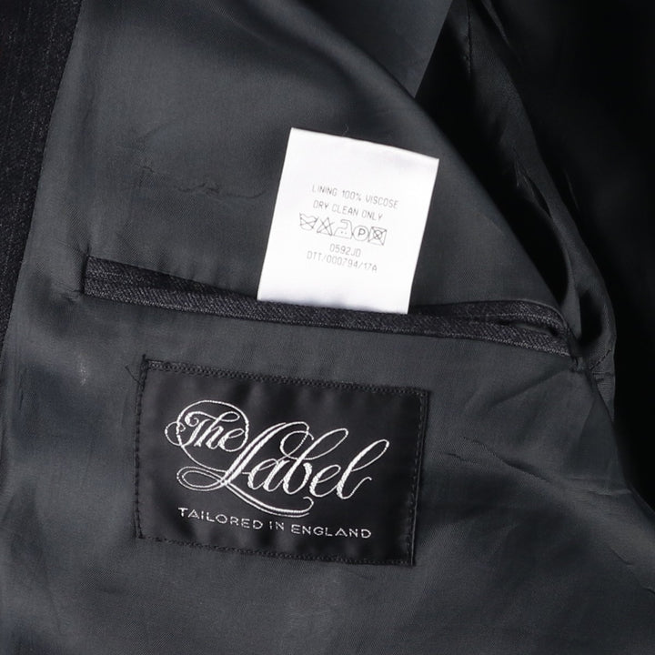 The Label Stripe Pattern Double-Breasted Peak Lapel Wool Tailored Jacket, Made in England, Men's Size L wool gray type Vintage Second Hand