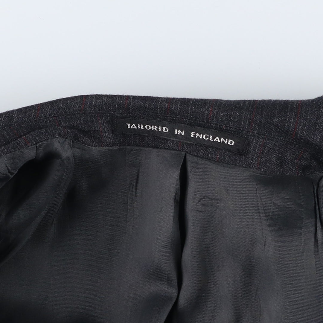 The Label Stripe Pattern Double-Breasted Peak Lapel Wool Tailored Jacket, Made in England, Men's Size L wool gray type Vintage Second Hand
