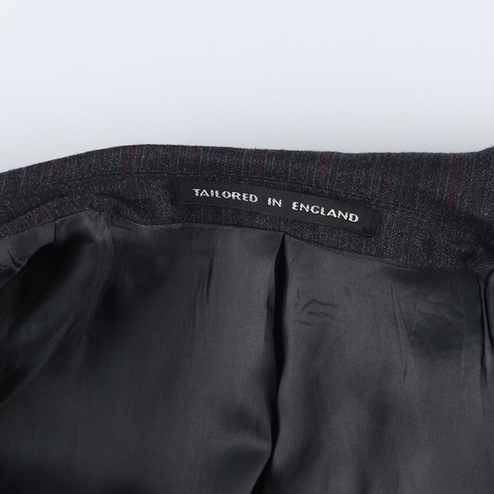 The Label Stripe Pattern Double-Breasted Peak Lapel Wool Tailored Jacket, Made in England, Men's Size L wool gray type Vintage Second Hand