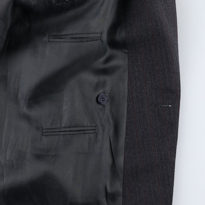 The Label Stripe Pattern Double-Breasted Peak Lapel Wool Tailored Jacket, Made in England, Men's Size L wool gray type Vintage Second Hand