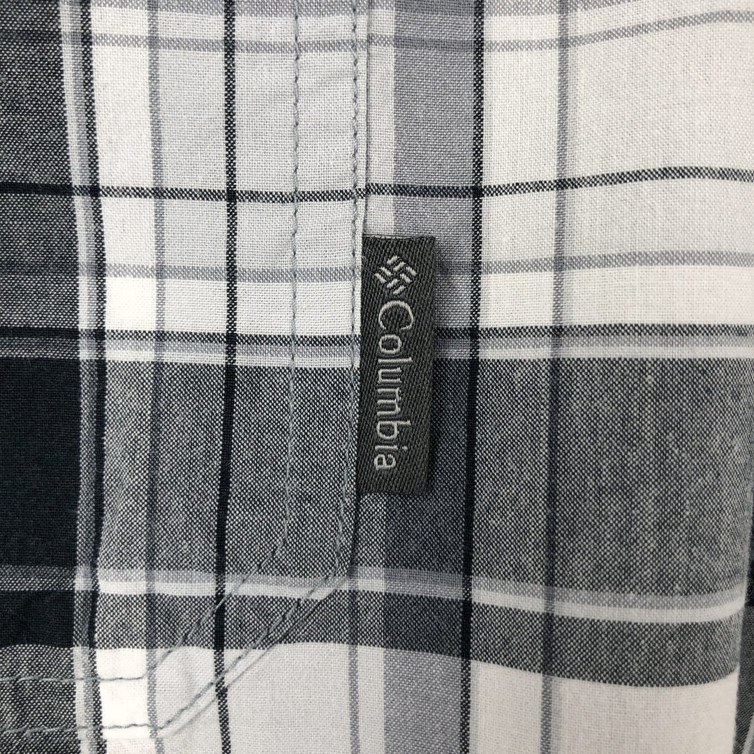 Columbia Regular Fit Short-Sleeve Cotton Check Shirt (Men's Size XL) cotton gray type Vintage Second Hand