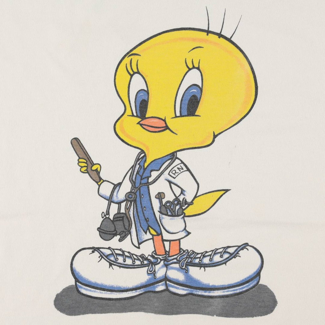 90'S Murina Looney Tunes Tweety Character Print T-Shirt, Made in USA, Men's Size L (Equivalent), Vintage cotton white type Vintage Second Hand