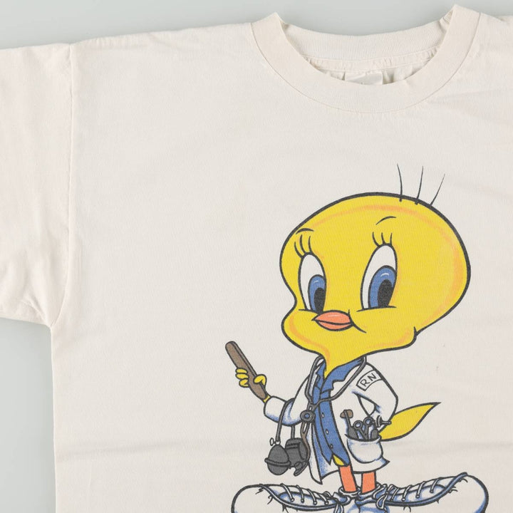 90'S Murina Looney Tunes Tweety Character Print T-Shirt, Made in USA, Men's Size L (Equivalent), Vintage cotton white type Vintage Second Hand