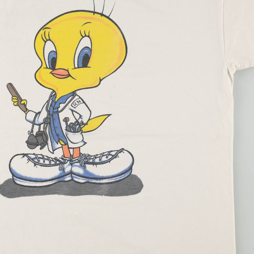 90'S Murina Looney Tunes Tweety Character Print T-Shirt, Made in USA, Men's Size L (Equivalent), Vintage cotton white type Vintage Second Hand