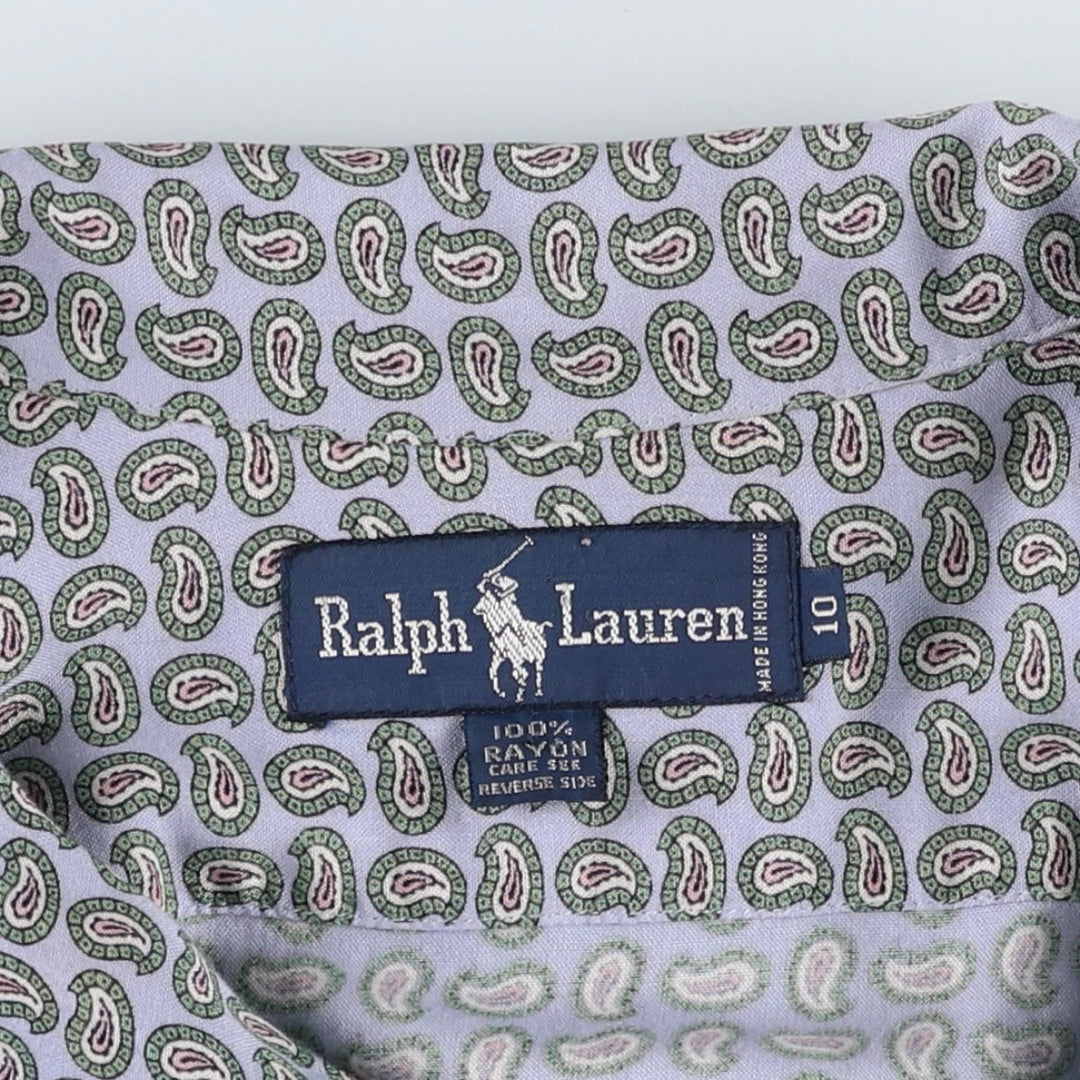 Ralph Lauren all-over paisley pattern long open-collar short-sleeved flared dress (women's size L equivalent) Rayon blue type Vintage Second Hand