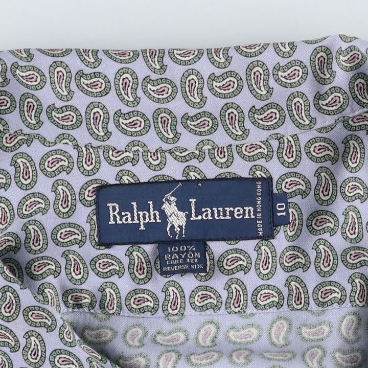 Ralph Lauren all-over paisley pattern long open-collar short-sleeved flared dress (women's size L equivalent) Rayon blue type Vintage Second Hand