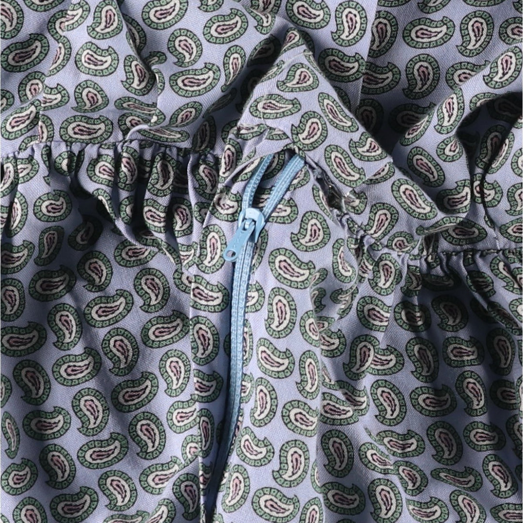 Ralph Lauren all-over paisley pattern long open-collar short-sleeved flared dress (women's size L equivalent) Rayon blue type Vintage Second Hand