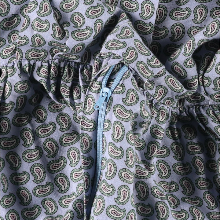 Ralph Lauren all-over paisley pattern long open-collar short-sleeved flared dress (women's size L equivalent) Rayon blue type Vintage Second Hand