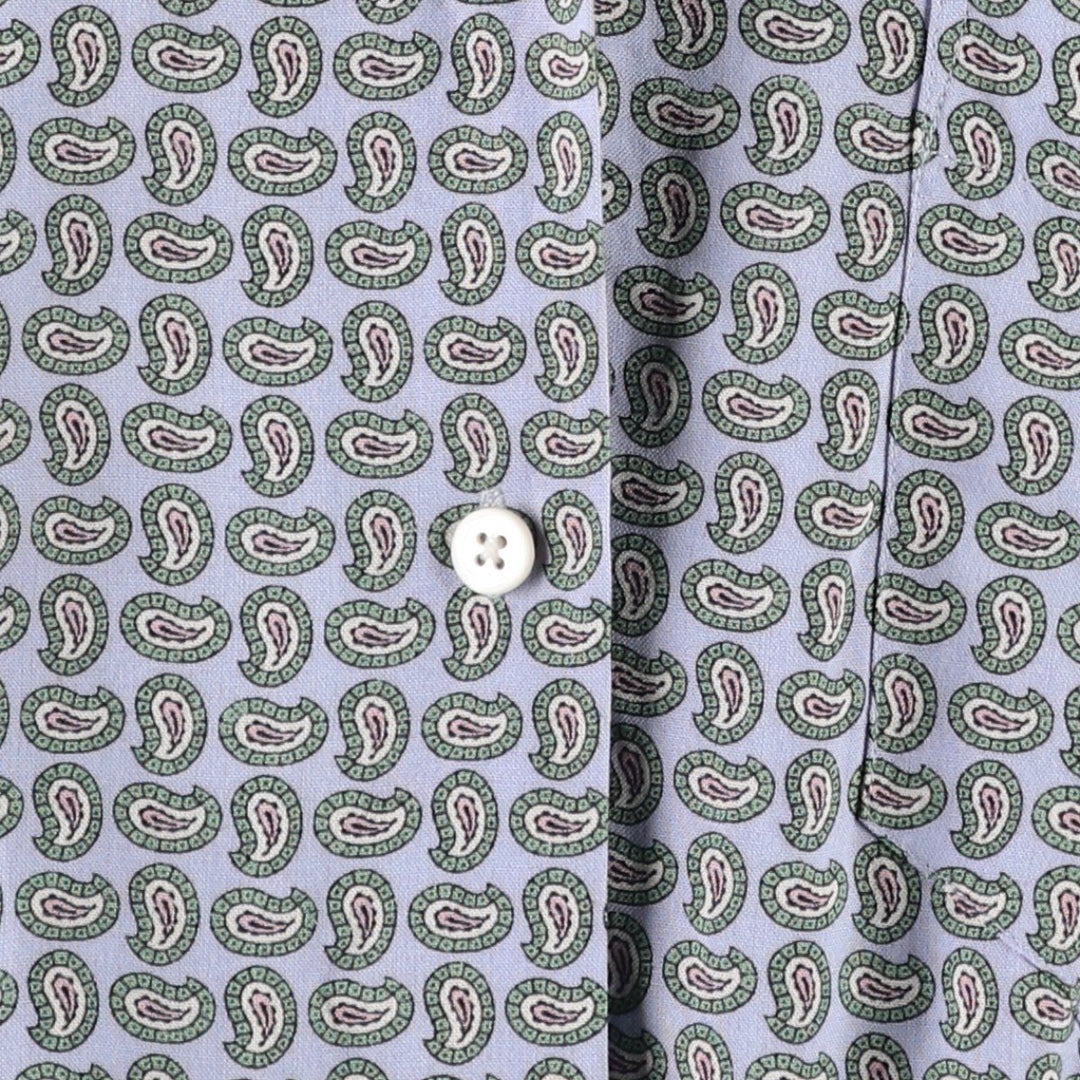 Ralph Lauren all-over paisley pattern long open-collar short-sleeved flared dress (women's size L equivalent) Rayon blue type Vintage Second Hand