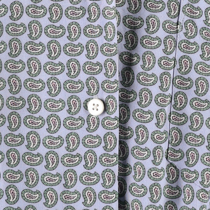 Ralph Lauren all-over paisley pattern long open-collar short-sleeved flared dress (women's size L equivalent) Rayon blue type Vintage Second Hand