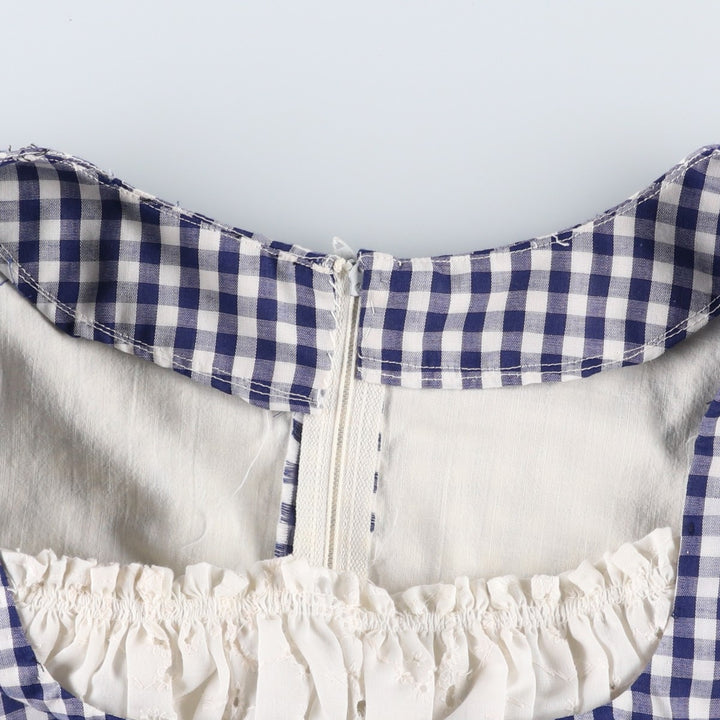 Gingham check maxi dress, short sleeves, flared, women's size M equivalent, vintage. unclear navy blue type Vintage Second Hand