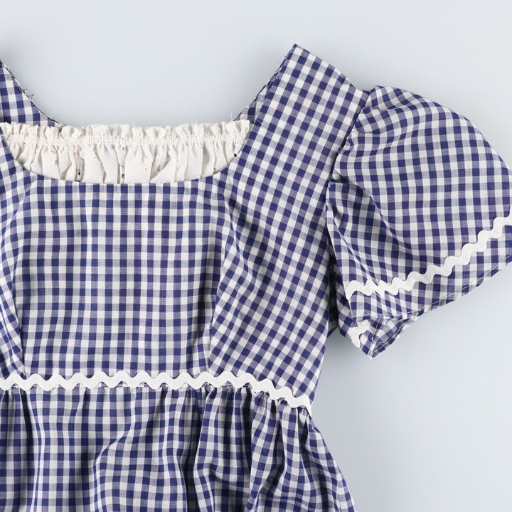 Gingham check maxi dress, short sleeves, flared, women's size M equivalent, vintage. unclear navy blue type Vintage Second Hand