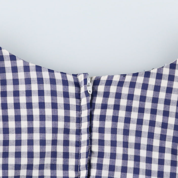 Gingham check maxi dress, short sleeves, flared, women's size M equivalent, vintage. unclear navy blue type Vintage Second Hand