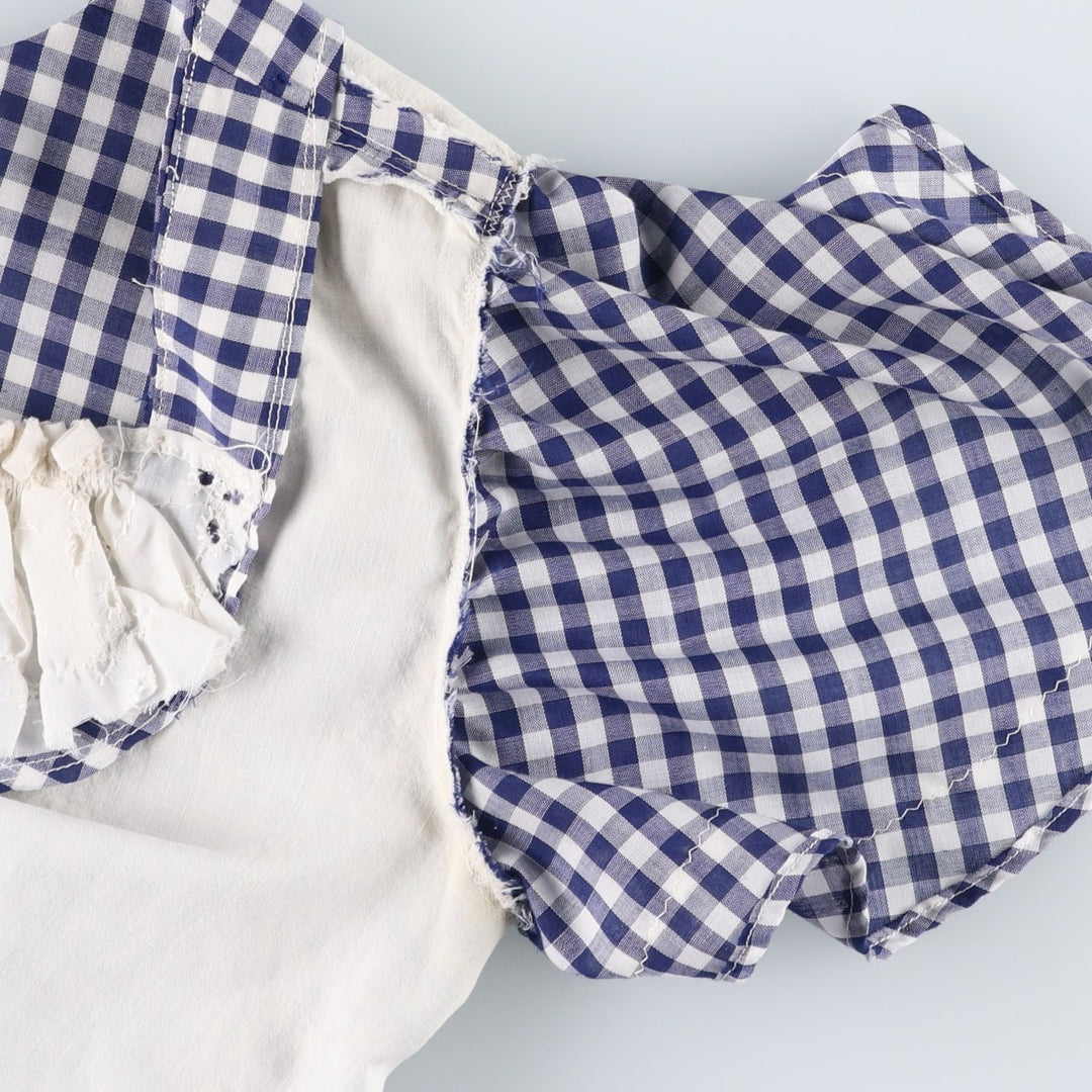 Gingham check maxi dress, short sleeves, flared, women's size M equivalent, vintage. unclear navy blue type Vintage Second Hand