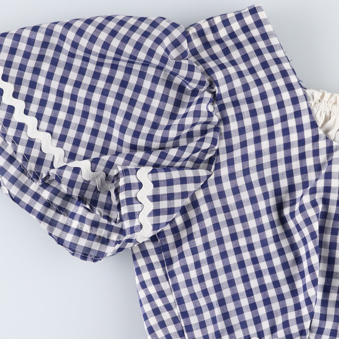 Gingham check maxi dress, short sleeves, flared, women's size M equivalent, vintage. unclear navy blue type Vintage Second Hand