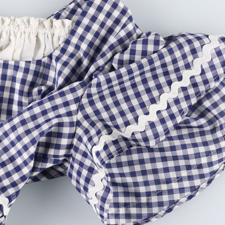 Gingham check maxi dress, short sleeves, flared, women's size M equivalent, vintage. unclear navy blue type Vintage Second Hand