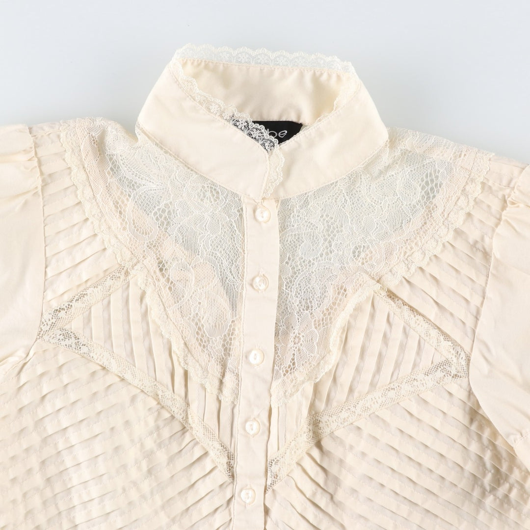 bebe Stand Collar Short Sleeve Blouse (Women's Size M) cotton ivory Vintage Second Hand