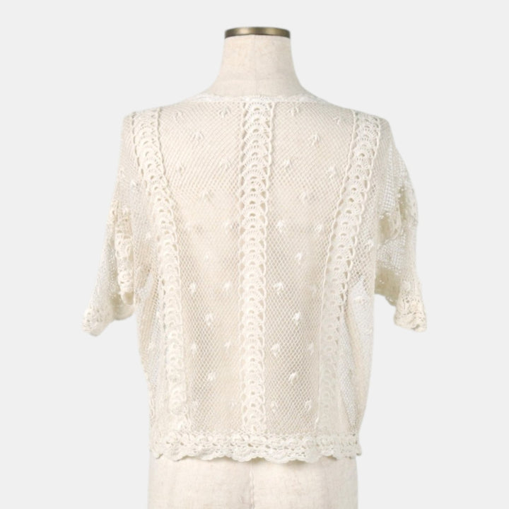 Openwork knit short-sleeved summer cardigan bolero, women's size M equivalent. unclear white type Vintage Second Hand
