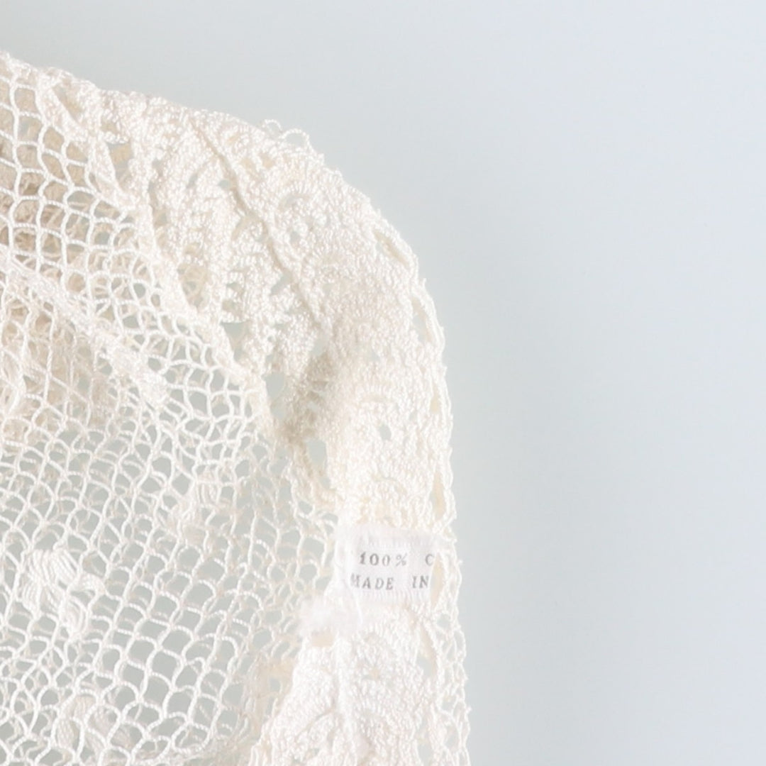 Openwork knit short-sleeved summer cardigan bolero, women's size M equivalent. unclear white type Vintage Second Hand