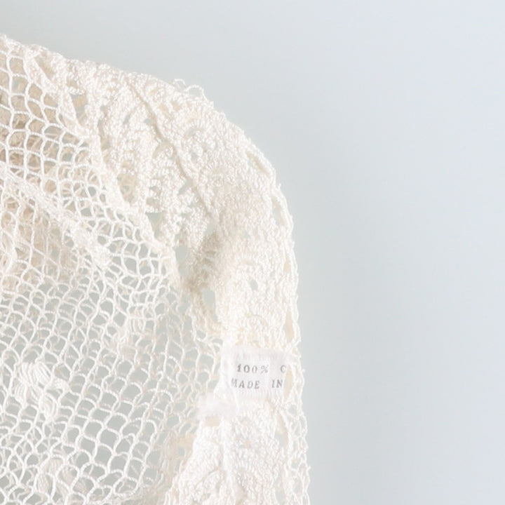 Openwork knit short-sleeved summer cardigan bolero, women's size M equivalent. unclear white type Vintage Second Hand