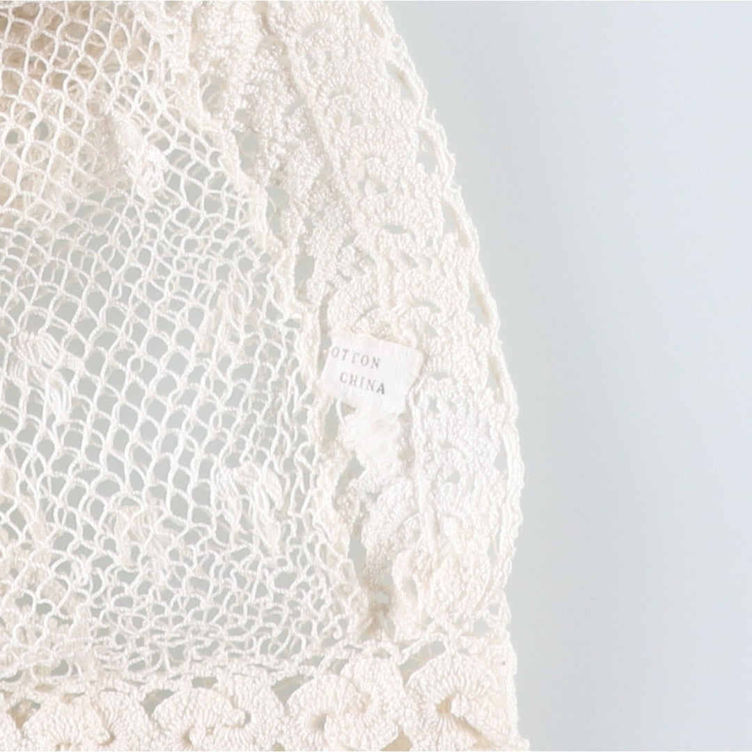 Openwork knit short-sleeved summer cardigan bolero, women's size M equivalent. unclear white type Vintage Second Hand