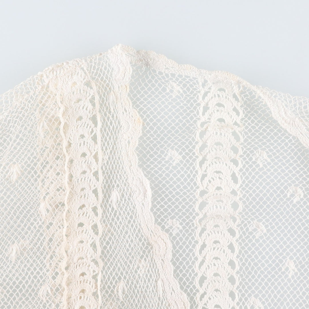 Openwork knit short-sleeved summer cardigan bolero, women's size M equivalent. unclear white type Vintage Second Hand