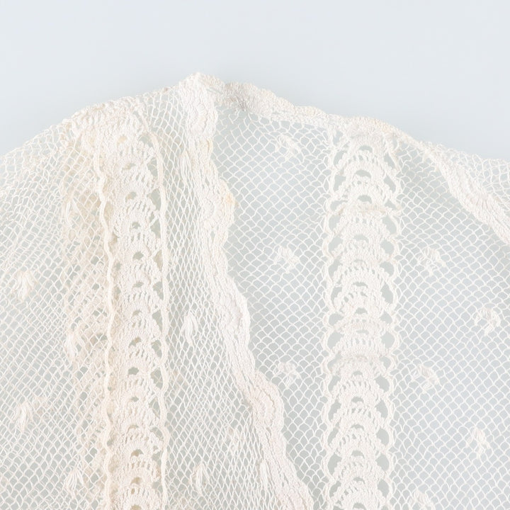 Openwork knit short-sleeved summer cardigan bolero, women's size M equivalent. unclear white type Vintage Second Hand