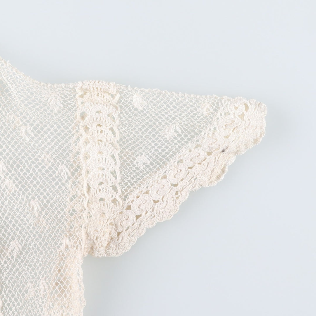 Openwork knit short-sleeved summer cardigan bolero, women's size M equivalent. unclear white type Vintage Second Hand