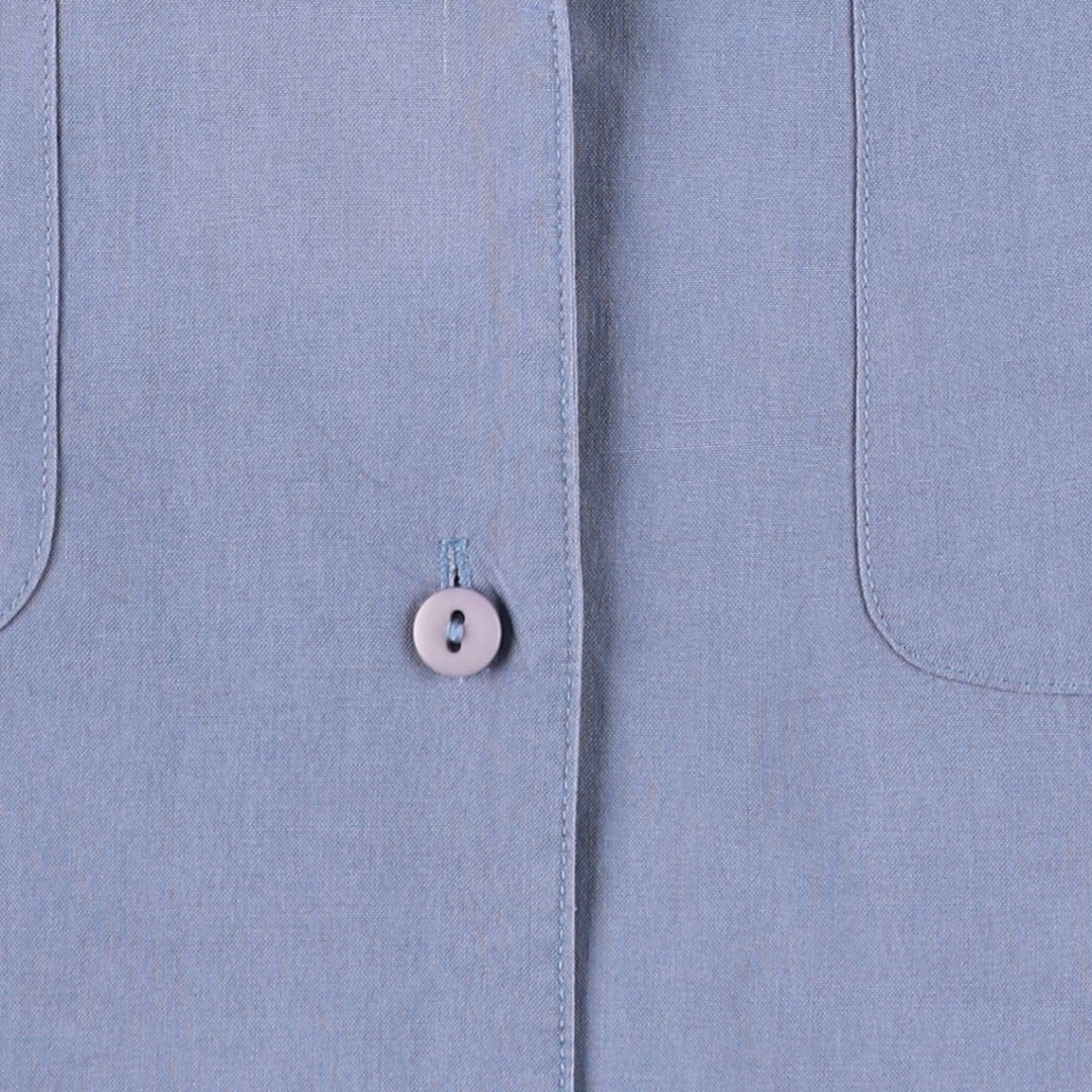 Philip and Monica Short-Sleeve Open-Collar Silk Shirt, Boxy Fit, Women's Size M (approx.) silk blue type Vintage Second Hand