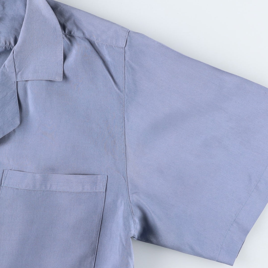 Philip and Monica Short-Sleeve Open-Collar Silk Shirt, Boxy Fit, Women's Size M (approx.) silk blue type Vintage Second Hand