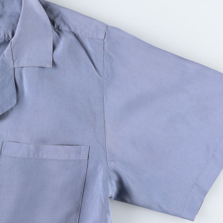 Philip and Monica Short-Sleeve Open-Collar Silk Shirt, Boxy Fit, Women's Size M (approx.) silk blue type Vintage Second Hand