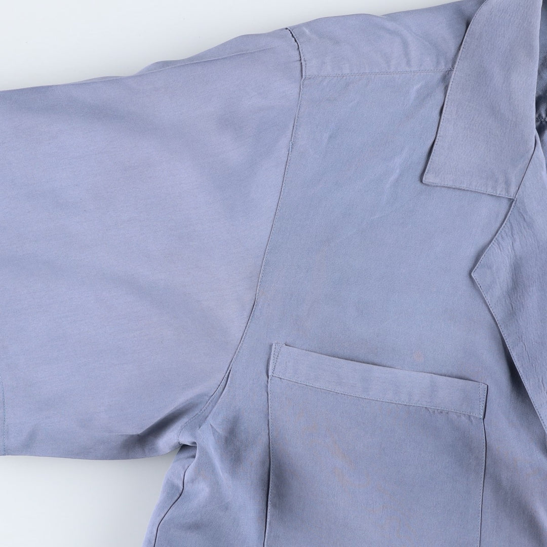 Philip and Monica Short-Sleeve Open-Collar Silk Shirt, Boxy Fit, Women's Size M (approx.) silk blue type Vintage Second Hand